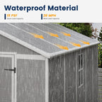 UDPATIO Storage Shed 8 x 10 FT, Resin Sheds & Plastic Outdoor Storage with Floor Large Clearance Outdoors Garden Tool Shed Tuff Outside Patio Shed with Lockable Door for Bike, Garbage Gray White