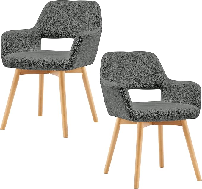 Mid Century Modern Dining Chairs Set of 2 & 4 & 6 Comfy Accent Chair Upholstered Kitchen Dining Living Room Chairs for Bedrooms Waiting Room Home Arm Desk Chair No Wheels (Wool Dark Gray, 2)