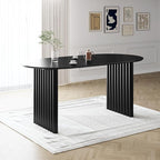 Casaphoria Wood Kitchen Table Set with 6 Chairs, 67" Dining Kitchen Table & Chairs Set for 4-6, Modern Farmhouse Oval Dining Table for Living Room, Easy Assembly, Black