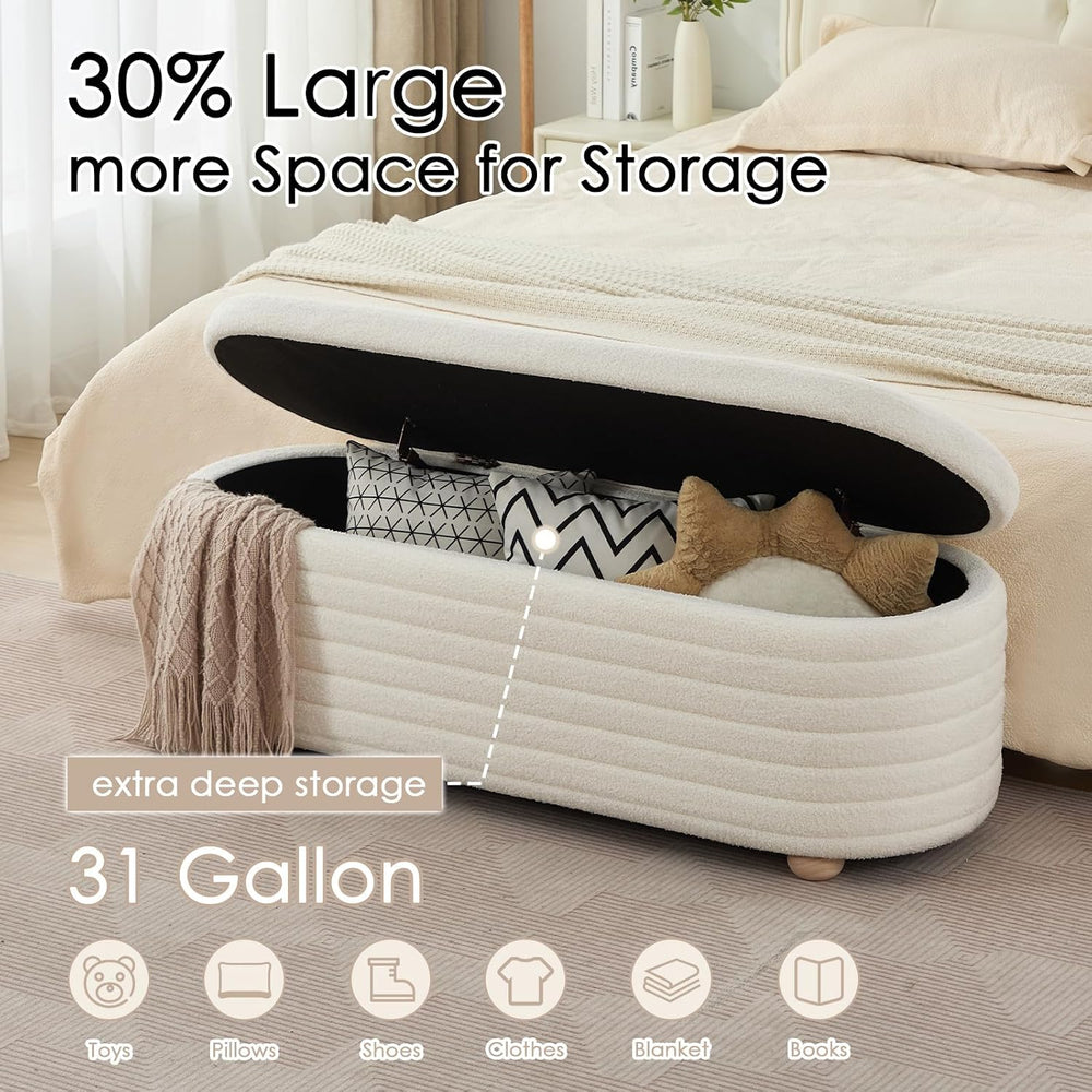 53" Storage Bench Teddy Ottoman Bench Upholstered Fabric Bench End of Be...