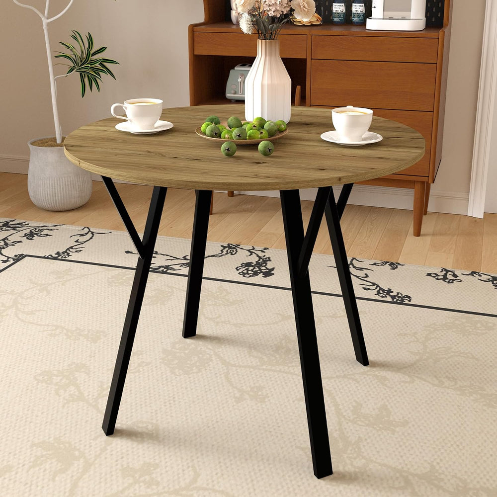 Round Dining Table 36" Wood Kitchen Table with Black Metal Legs, Modern ...