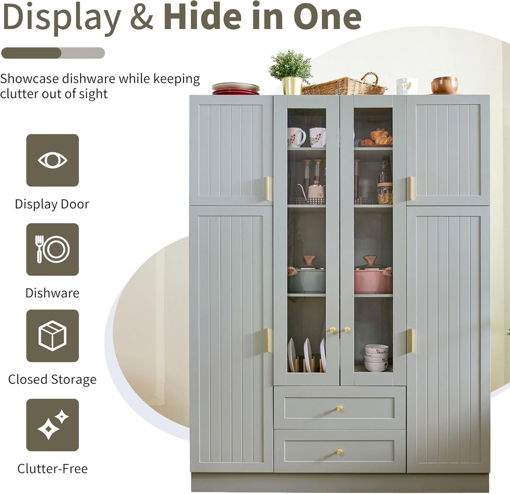 71" H Large Kitchen Pantry with 6 Doors, 53.2" L x 17.7" W Woo...