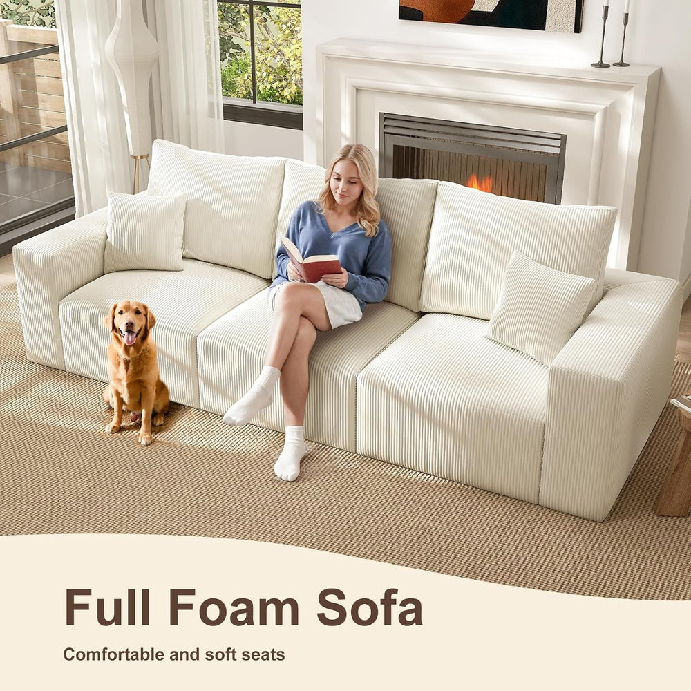 2 Square Cloud Footstool for Living Room, No Assembly Modular Corduroy Conver...