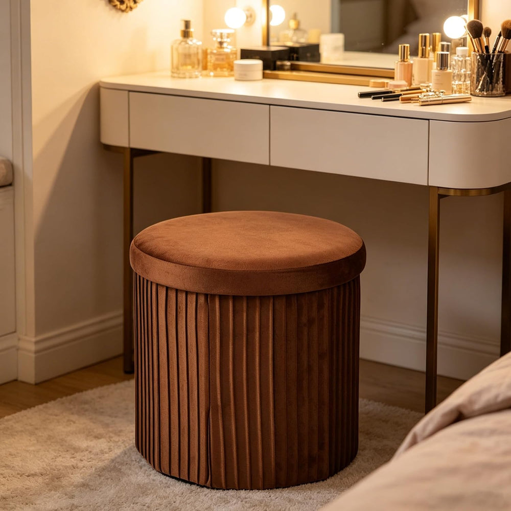 Relaxdays Velvet Stool with Storage Space, Padded, Foldable, H x D: 38 x 38 c...