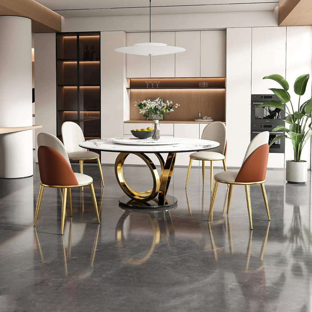 Modern Marble Dining Table, 59" Round Sintered Stone Table for Dining Ro...