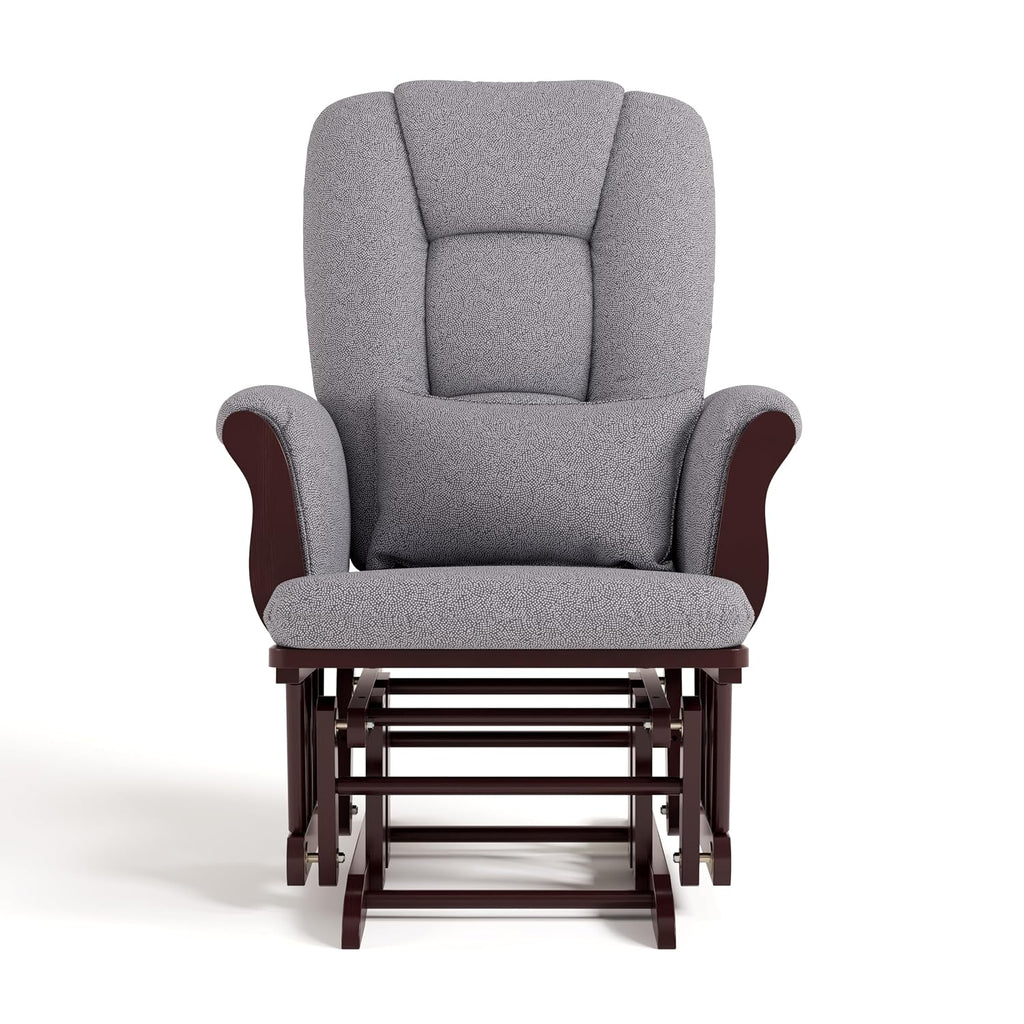 Storkcraft Tuscany Custom Glider and Ottoman with Free Lumbar Pillow (Espresso/Slate Gray Swirl) - Cleanable Upholstered Comfort Rocking Nursery Chair with Ottoman
