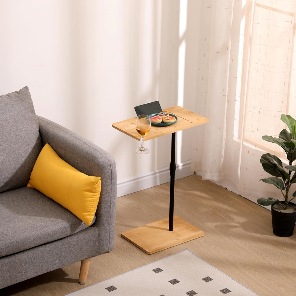 ALEVINE Height Adjustable Bamboo C Shaped Sofa Side Coffee Table | Height adj...