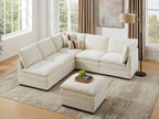98" Cloud Modular Sectional Sofa Couches with Ottoman, Ivory White | Oversized Modern Sleeper Sofa with Deep Seat Double-Layer Thick Cushion, Convertible Upholstered Sofa Set for Living Room