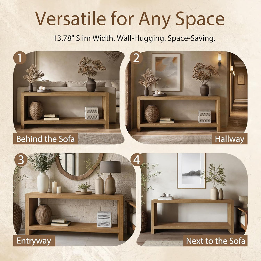 LUMISOL 63-Inch Farmhouse Console Table with Shelf, Light Brown | 2-Tier Rust...