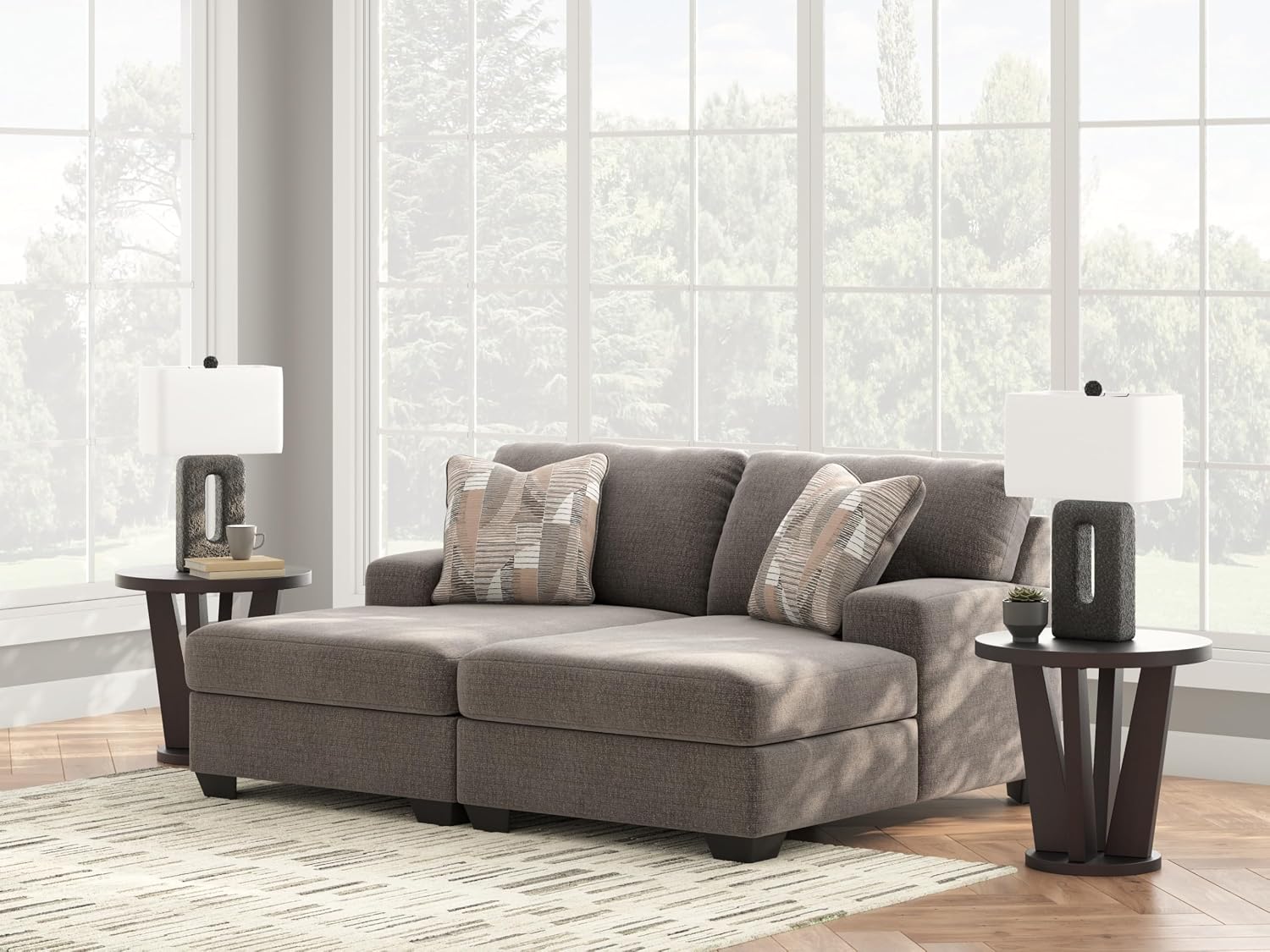 Signature Design by Ashley Double Chaise Sectional Sofa, Grey | Modern sectional couch in 100% polyester chenille, 2-piece super chaise layout for living rooms, Revenna Series