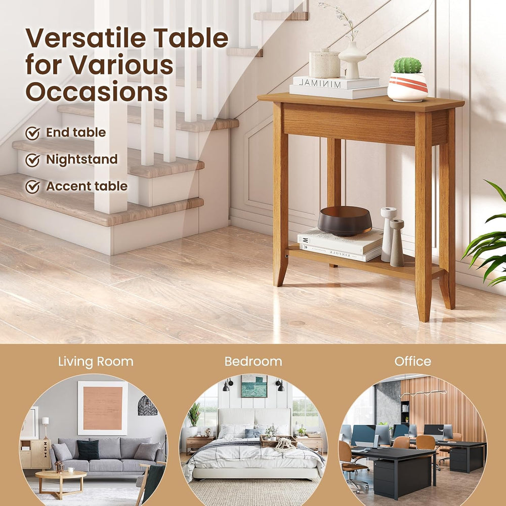 GOFLAME 2-Tier Wedge End Table, Narrow Triangle Side Table with Storage Shelf...