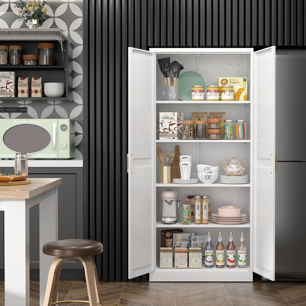 Steeloong 71"Metal Pantry Storage Cabinet with Doors & 4 Adjustable ...
