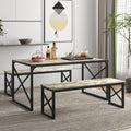 VECELO Kitchen Dining Table Benches Set for 4/6, 55" Wooden Dinette with 2 Benches, Large Embedded Desktop for Small Space, Breakfast Nook, Grey