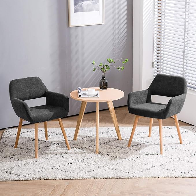 Desk Chair No Wheels Vanity Chair Comfy Accent Chair for Living Dining Room Bedroom Home Office Mid Century Modern Upholstered Armchair with Wood Legs (Charcoal, 1)