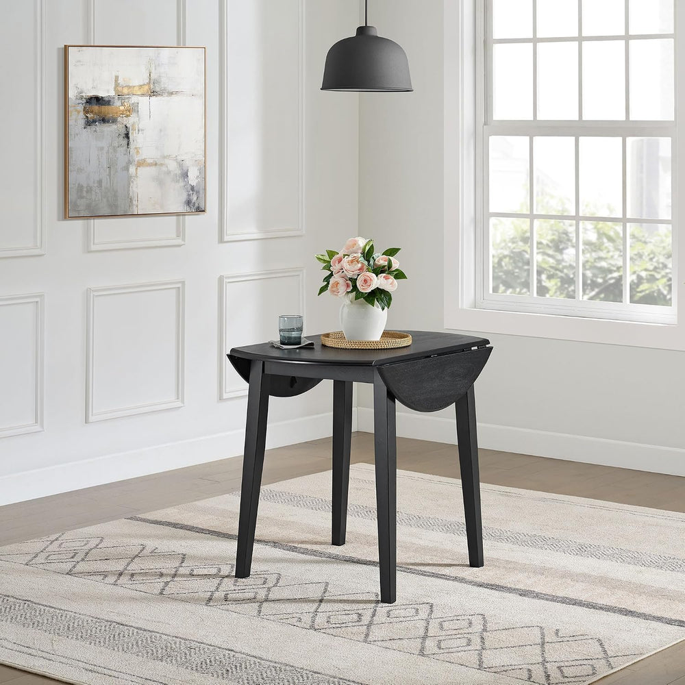 ROME + OAK Hinged Drop Leaf Dining Table, 22-36 Inch Round Tabletop with Stur...