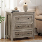 Dresser for Bedroom with 3 Drawers, Small Chests of Drawers, 27.55" Wide Farmhouse Wood Nightstand Bedside Cabinet End Table, Modern Closet Storage Organizer for Living Room, Entryway, Hallway, Grey