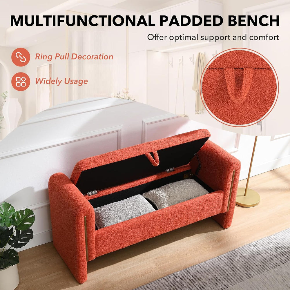 NIOIIKIT 52" Storage Ottoman Bench, Teddy Upholstered Storage Bench with...