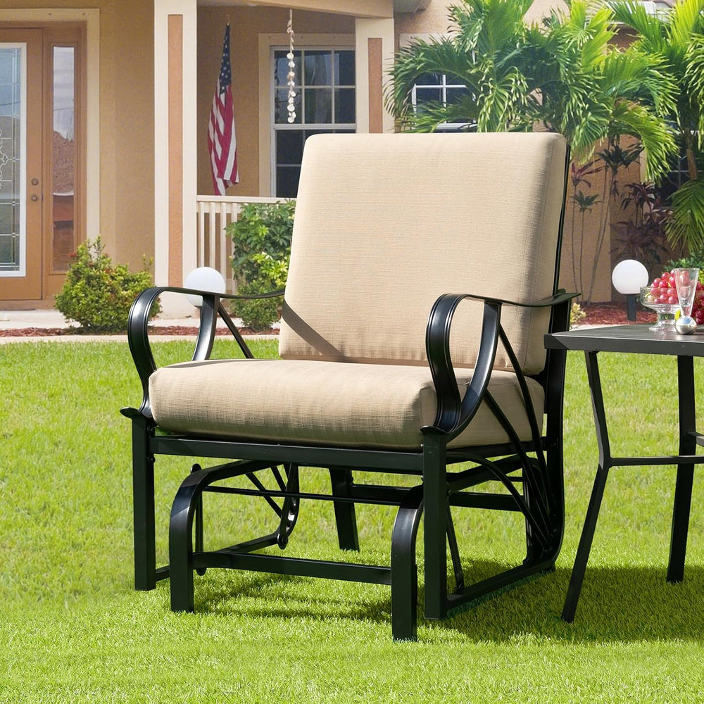GIANTEX Patio Glider, Outdoor Rocking Chair with Thick Cushion | Sprayed Meta...