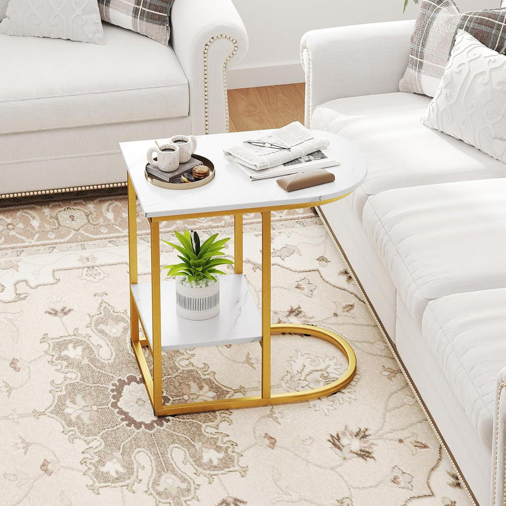 Giantex C Shaped End Table Set of 2, Modern Sofa Side Table with Faux Marble ...