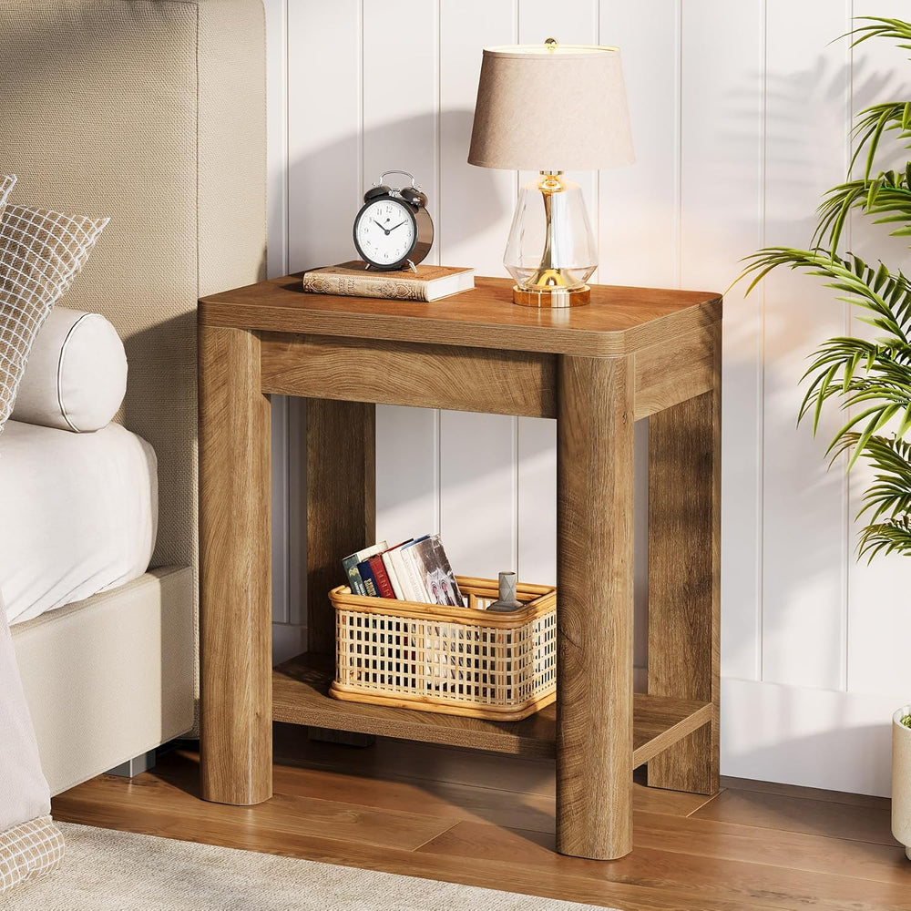 Tribesigns End Table for Living Room, Farmhouse Wooden Side Table with Storag...