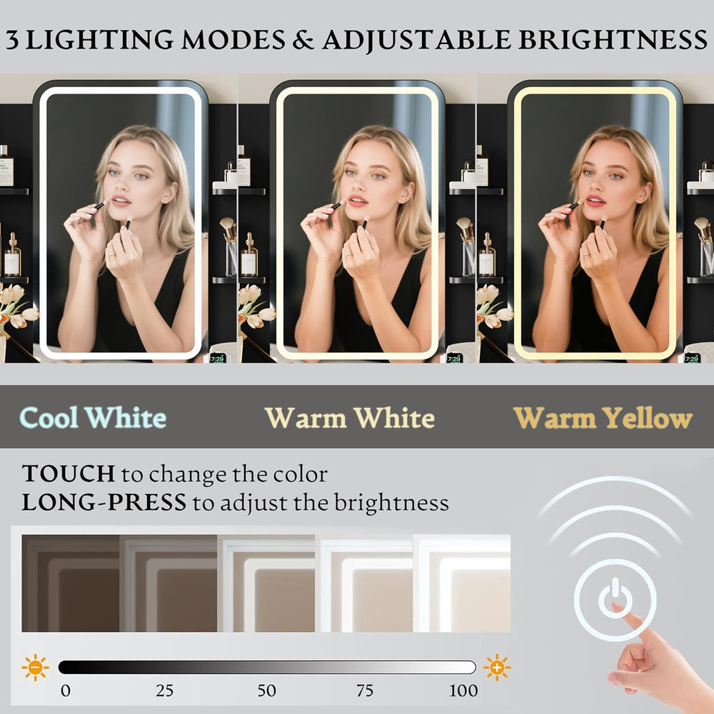 Xixini Vanity Desk with LED Lights Mirror & Power Outlet, Small Makeup Va...