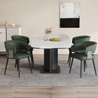 Modern Dining Chairs Set of 4, Upholstered Faux Leather Kitchen Side Chairs with Curved Open Back, Easy Assembly for Dining Room, Restaurant, Cafe, Green