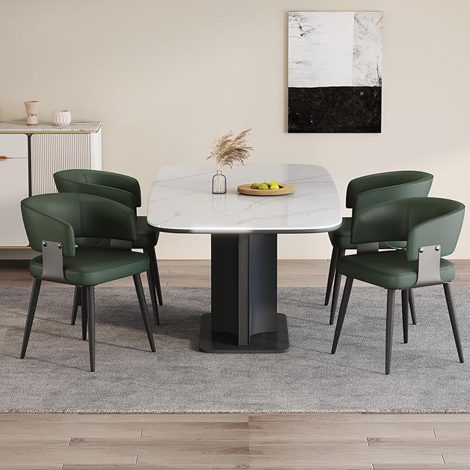 Modern Dining Chairs Set of 4, Upholstered Faux Leather Kitchen Side Chairs with Curved Open Back, Easy Assembly for Dining Room, Restaurant, Cafe, Green