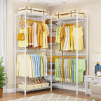 Ulif E4 Clothes Rack, Heavy-Duty Garment Rack, Metal Freestanding Clothing Organization Storage System Can Be L-shaped with Shelves and Hangers, Max Load 962lbs, 71.6" W x 14.5" D x 79.3" H, White