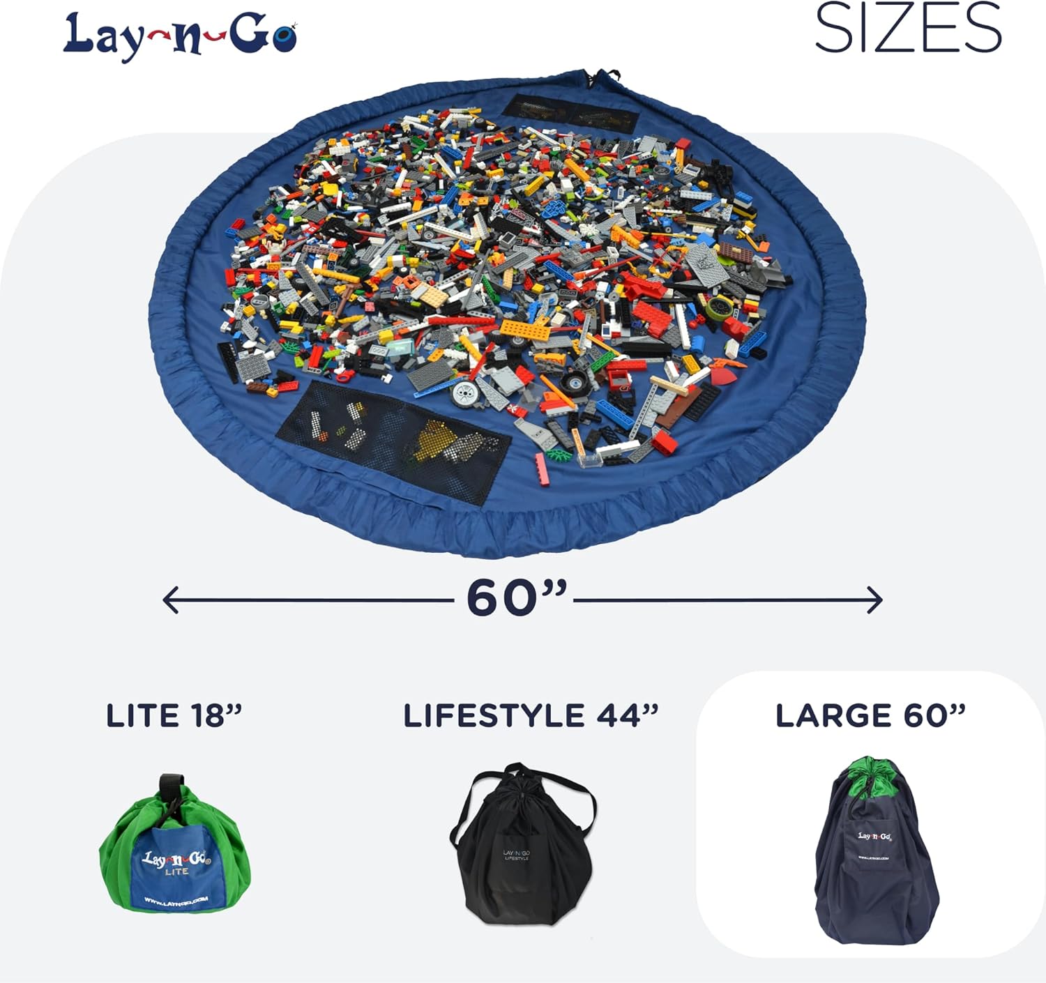 Lay-n-Go 2-in-1 Small Portable Drawstring Toys Storage Organizer and Play Mat for Room and Travel, Made for Kids and Toddlers with a Durable Patented Design