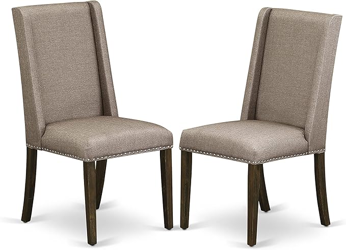 East West Furniture X797FL716-9 9 Piece Dining Set Includes a Rectangle Dining Room Table with X-Legs and 8 Dark Khaki Linen Fabric Upholstered Parson Chairs, 40x72 Inch, Multi-Color