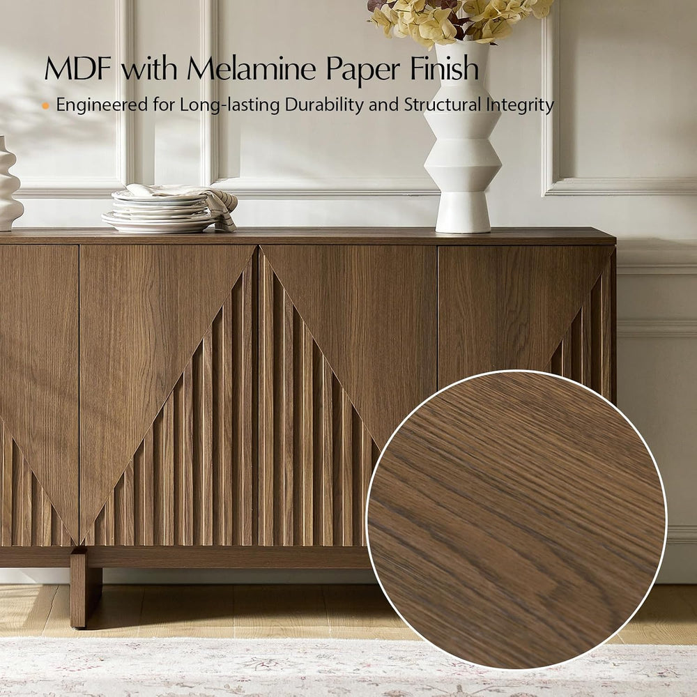 HULALA HOME Mid Century Modern Solid Wood Sideboard with Triangle, 4 Door Flu...