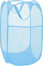 BATTOO Deluxe Strong Mesh Pop up Laundry Hamper Basket with Side Pocket Foldable Hamper for Laundry Room, Bathroom, Kids Room, College Dorm or Travel Light Blue