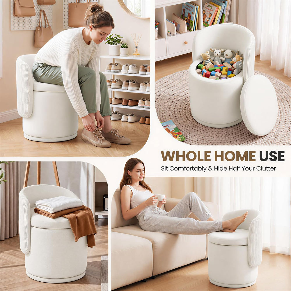 MALOL Ottoman with Storage, Swivel Vanity Stool with Back | 13GAL Velvet Make...