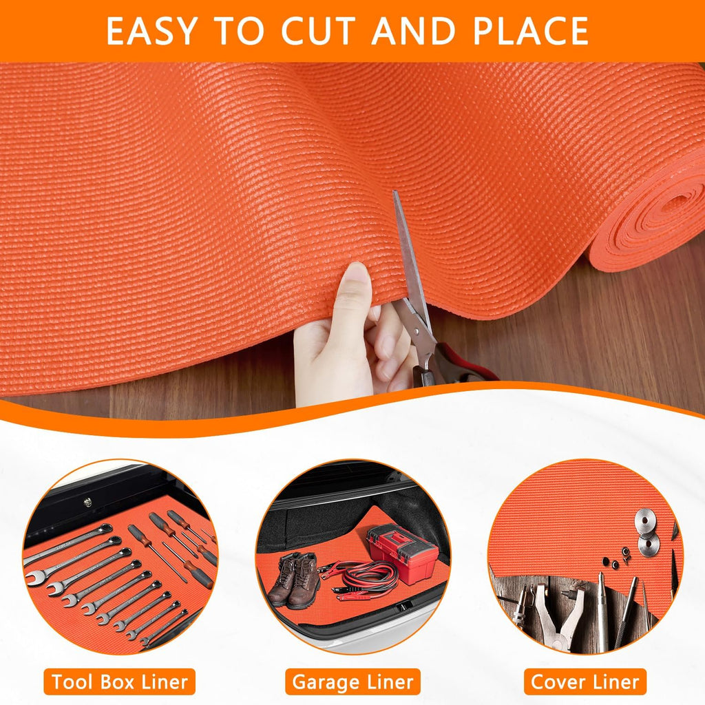 Foam Toolbox Liner Drawer Liner, Non-Slip Shelf Liners 16" W x 72" L Orange | Tool Drawer Mat Tool Box Mat Washable Toolbox Liner for Protecting Cabinet, Garage, Cart, Tool Box, Shelf, Workbench