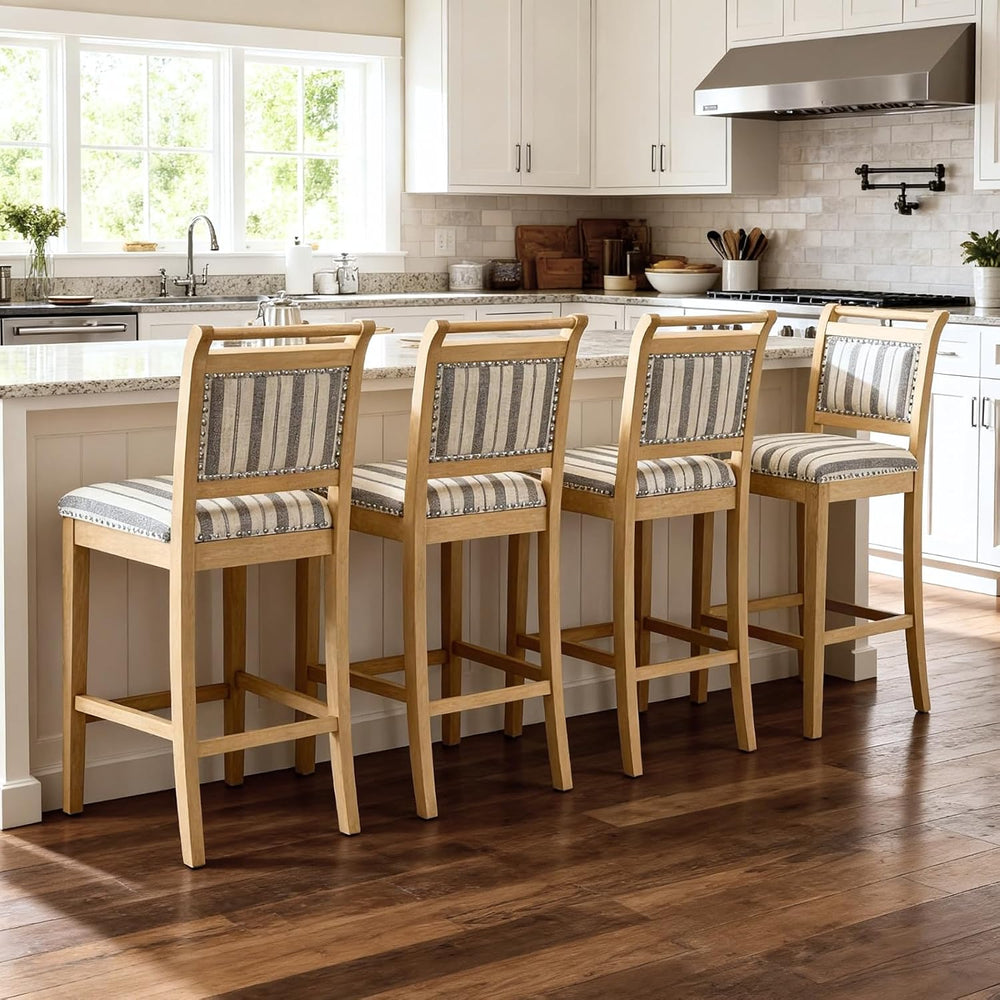 chairus 26" Farmhouse Counter Height Bar Stools Set of 2, Striped Linen