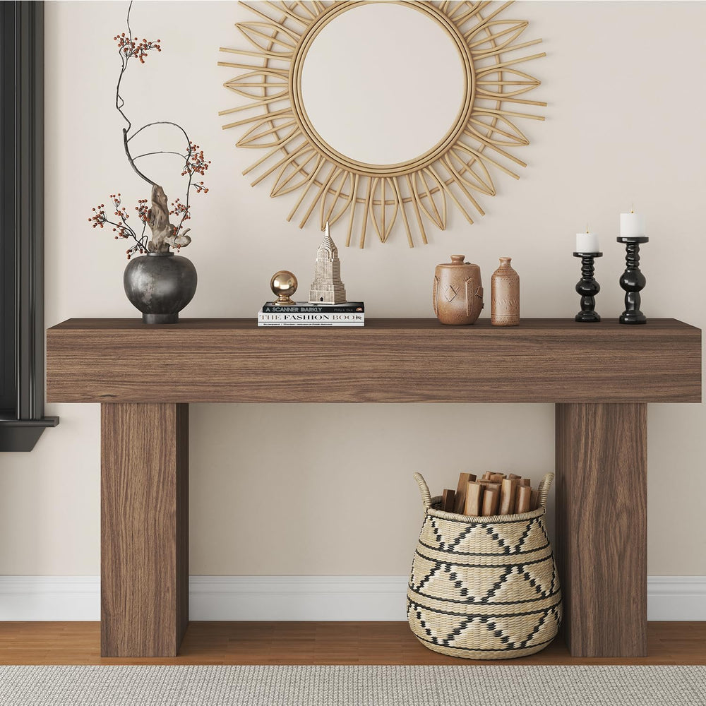 63 Inch Long Console Table for Entryway, Farmhouse Wood Sofa Table Behind Cou...