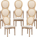 French Country Dining Chairs Set of 8, Cream Kitchen & Dining Room Chairs Set of 8, Ivory Rattan Dining Chairs, Cane Back, Wood Legs, Sillas De Comedor (Rattan, Beige, 8Pcs)