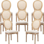 French Country Dining Chairs Set of 8, Cream Kitchen & Dining Room Chairs Set of 8, Ivory Rattan Dining Chairs, Cane Back, Wood Legs, Sillas De Comedor (Rattan, Beige, 8Pcs)