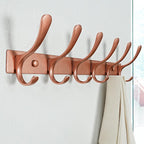SKOLOO Coat Rack Wall Mounted - 6 Hooks, Pack of 2, Heavy Duty, Stainless Steel, Metal Wall Hanger, Sturdy Coat Hooks for Hanging Coats, Jacket, Clothes, Hat, Matte Rose Gold