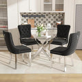 51 Inch Glass Dining Table Set for 4, 5 Piece Modern Dining Room Set, Rectangular Glass Kitchen Table with 4 Upholstered Velvet Accent Chairs, for Home, Apartment, Small Spaces - Black Silver