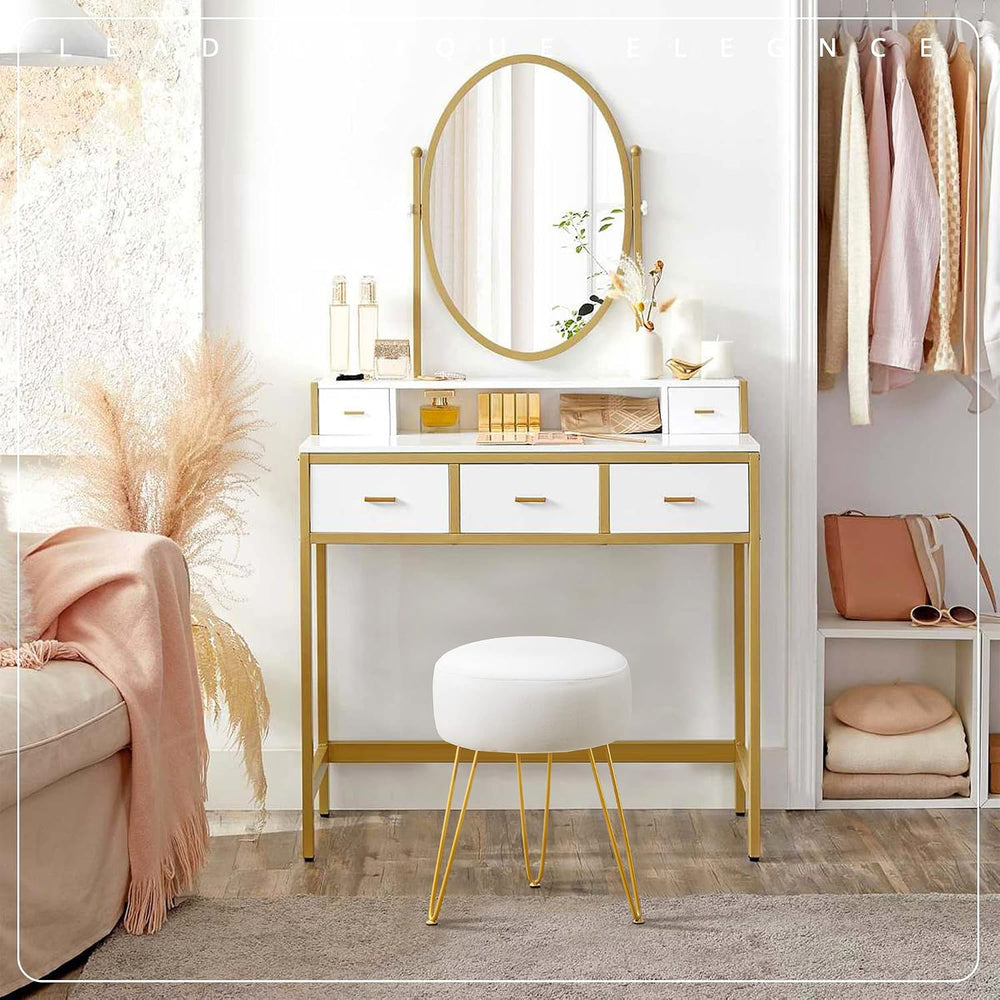 LUE BONA Vanity Stool, White Vanity Stools for Makeup Room, Round Ottoman Foo...