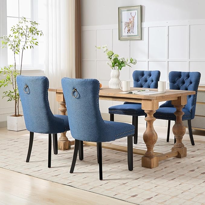 Modern Dining Chairs Set of 6, Tufted Upholstered Dining Chairs with Solid Wo...