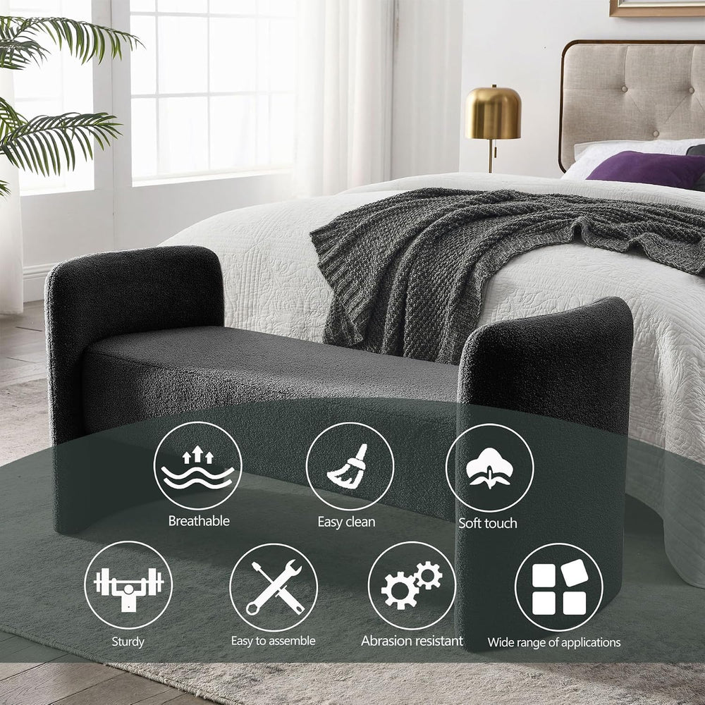 Teddy Ottoman Bench for Bedroom, 52" Upholstered End of Bed Bench for Li...