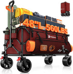 48" L Collapsible Beach Wagon Cart Foldable, 560lbs Weight Capacity 300L Heavy Duty Folding Wagons with Big All-Terrain Wheels, Utility Carts for Groceries, Shopping, Camping, Sports - Red
