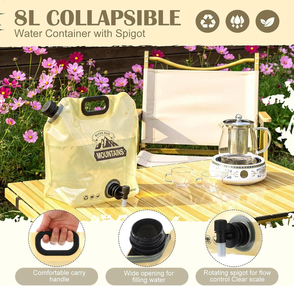 LemonRoad 8 Pack Collapsible Water Container 2.1 Gallon 8L Foldable Water Sto...
