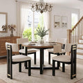HNY Modern Farmhouse Linen Dining Chairs Set of 4, Beige Fabric Upholstered Dining Room Kitchen Chairs with Black Wood Frame & Curved-Back, Armless Accent Wood Chair for Dining Living Room