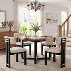 HNY Modern Farmhouse Linen Dining Chairs Set of 4, Beige Fabric Upholstered Dining Room Kitchen Chairs with Black Wood Frame & Curved-Back, Armless Accent Wood Chair for Dining Living Room