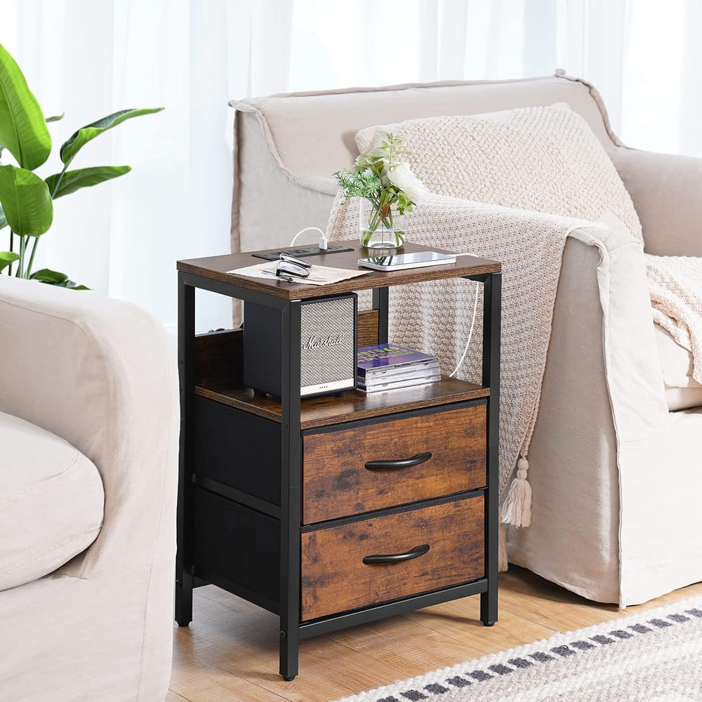 Yoobure Nightstand with Charging Station, Small Night Stand with Fabric Drawe...