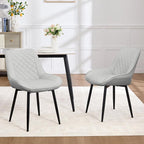 Dining Chair Set of 2, Modern Dining Chairs with Thick Cushions, Faux Leather Upholstered Kitchen Dining Room Chairs with Metal Adjustable Legs for Dining Living Room, Light Grey