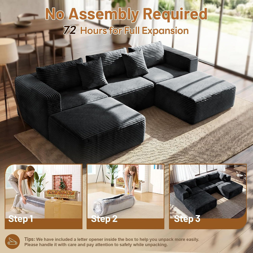 110" Modular Sectional Sofa with 2 Ottomans, U Shaped Cloud Couch for Li...